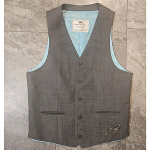 Moods of Norway Vest Men EUR 46 US 36 Gray Embroidered 5 Button Wool Pockets
